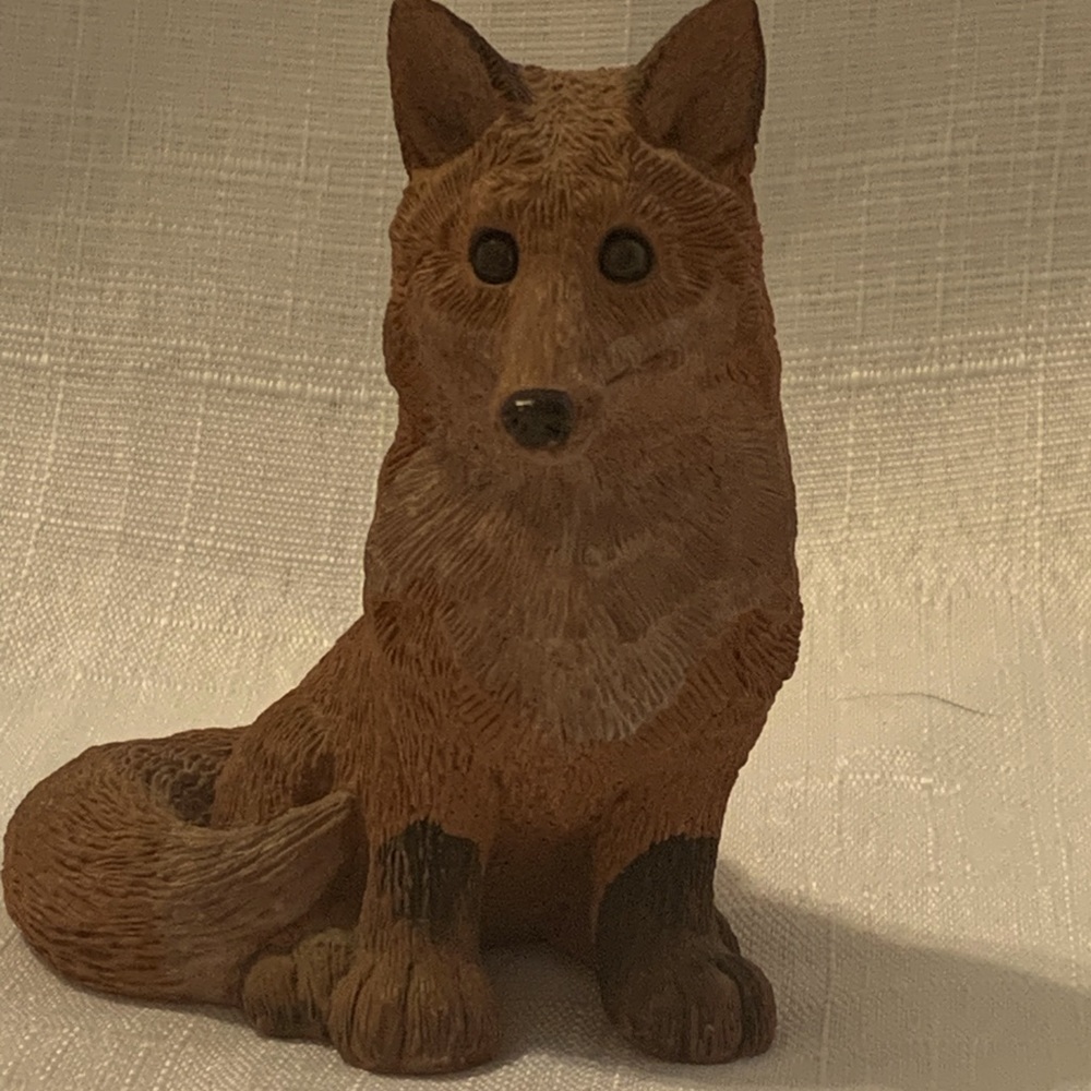 Ceramic Dog or Fox Vintage Brown White Black Small Signed Don James